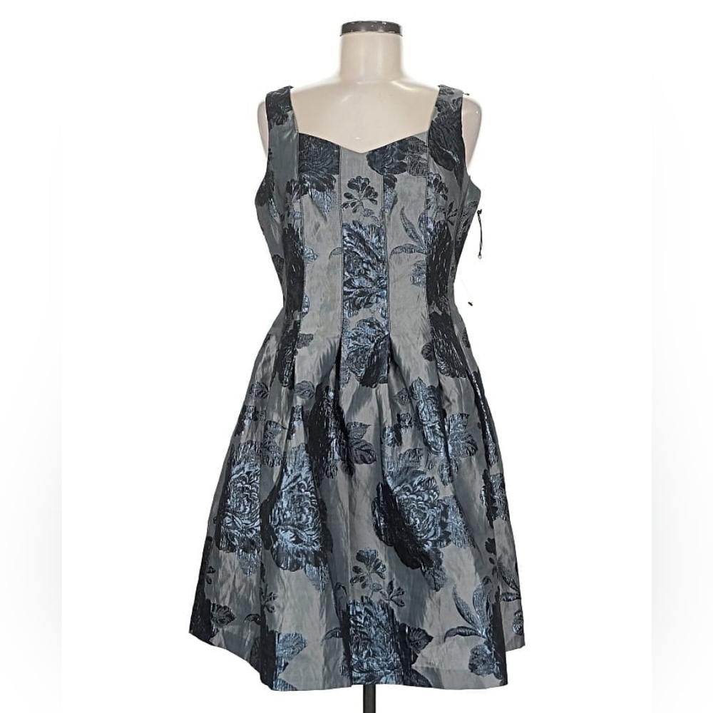 Elegant Black, Gray & Silver Floral Dress - NWT